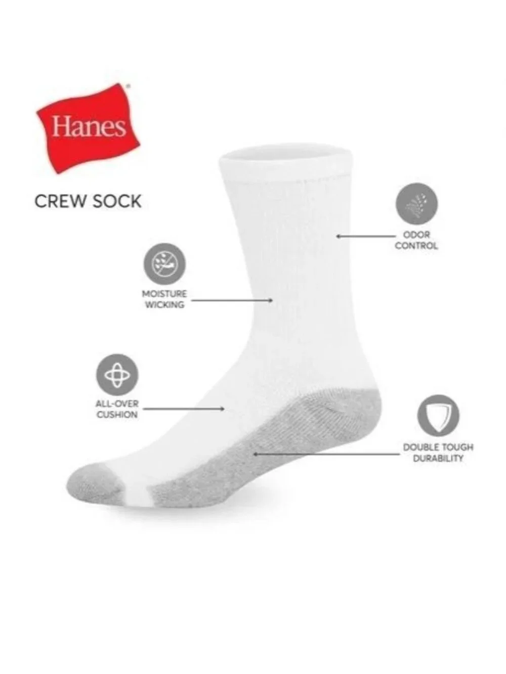 Hanes Big & Tall Men Cushion Crew Socks 6 Pack 6-12